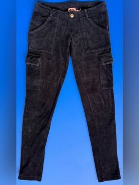 Juicy Couture 2010 Black Velour Cargo Pants Petite Gold Ankle Zip Y2K
